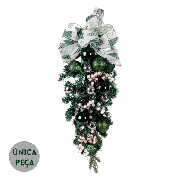 GUIRLANDA NATAL 65 CM BOLAS VERDES COM LAÇO ÁRVORES