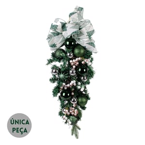 GUIRLANDA NATAL 65 CM BOLAS VERDES COM LAÇO ÁRVORES