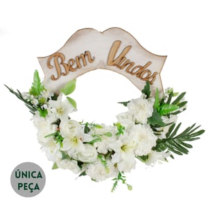 GUIRLANDA BEM VINDOS 40 CM LÍRIO E CRAVO BRANCO
