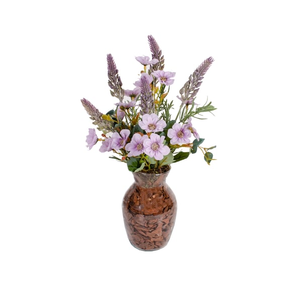 ARRANJO INT. MARGARIDA COM LAVANDA 43 CM NO VASO  DE VIDRO