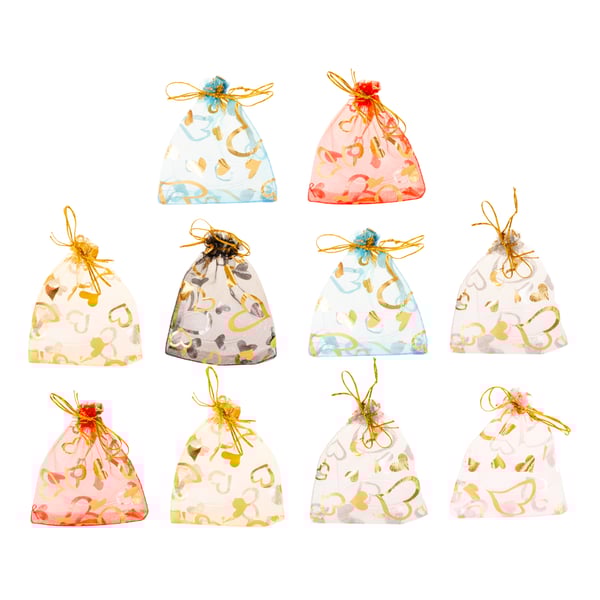SACO ORGANZA 10X8 CM 10 PEÇAS CORAÇÕES SORTIDOS