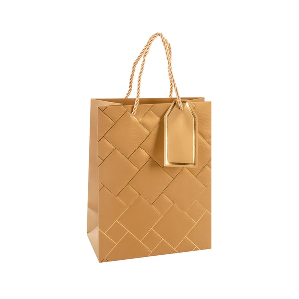 SACOLA PRESENTE 24X20X10 CM RELEVO DOURADO COM CARTÃO CARTONADA