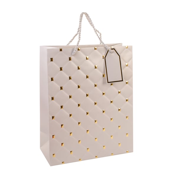 SACOLA PRESENTE 32X26X12 CM TRIÂNGULOS COM DETALHE DOURADO COM CARTÃO CARTONADA