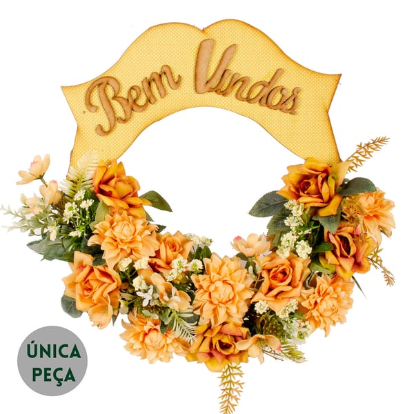 GUIRLANDA BEM VINDOS 42 CM COM ROSA DÁLIA E GIBSO
