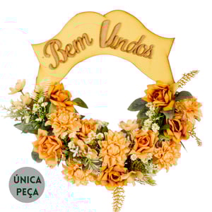 GUIRLANDA BEM VINDOS 42 CM COM ROSA DÁLIA E GIBSO