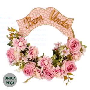 GUIRLANDA BEM VINDOS 45 CM COM ROSA E DÁLIA