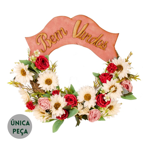 GUIRLANDA BEM VINDOS 48 CM ROSA E GÉRBERA