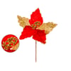 HASTE FLOR NATAL 23 CM POINSÉTIA VERMELHO / DOURADO GLITTER