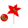 HASTE FLOR NATAL 23 CM POINSÉTIA VERMELHA BORDA E MIOLO GLITTER