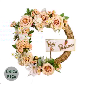 GUIRLANDA FELIZ PÁSCOA 44 CM COM ROSA E LÍRIO 