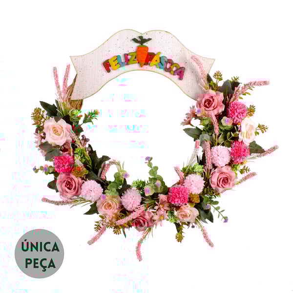 GUIRLANDA FELIZ PÁSCOA 47 CM ROSA CRAVO E LAVANDA