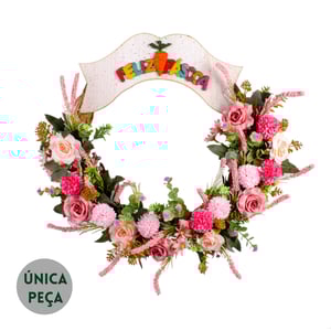GUIRLANDA FELIZ PÁSCOA 47 CM ROSA CRAVO E LAVANDA
