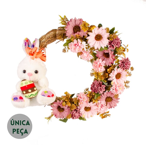 GUIRLANDA DE PÁSCOA 44 CM COELHO GÉRBERA CRISÂNTEMO