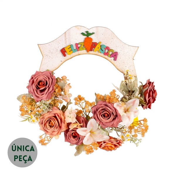 GUIRLANDA FELIZ PÁSCOA 38 CM ROSAS LÍRIO