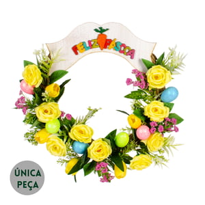 GUIRLANDA FELIZ PÁSCOA 43 CM TULIPA ROSAS OVOS GIBSO