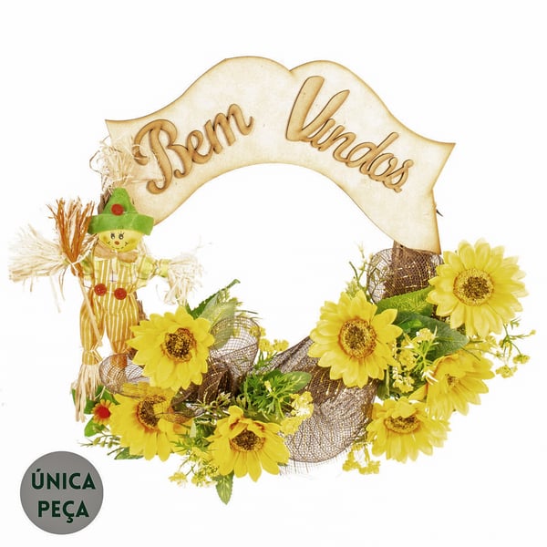 GUIRLANDA BEM VINDOS GIRASSOL 44 CM COM ESPANTALHO E LAÇO