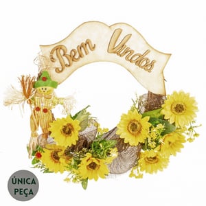 GUIRLANDA BEM VINDOS GIRASSOL 44 CM COM ESPANTALHO E LAÇO