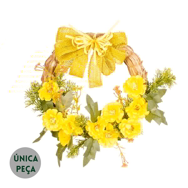 GUIRLANDA MARGARIDA 32 CM COM LAÇO E CIPRESTE