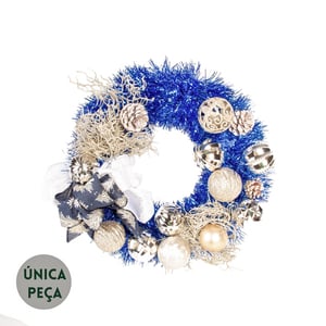GUIRLANDA DE NATAL 40 CM LAÇO BOLAS E ARCO EM AZUL