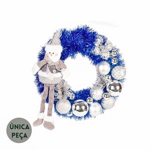 GUIRLANDA E NATAL 40 CM BONECO DE NEVE BOLAS E ARCO AZUL