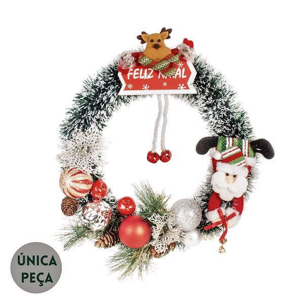 GUIRLANDA  FELIZ NATAL 43 CM PAPAI NOEL BOLAS E PICK