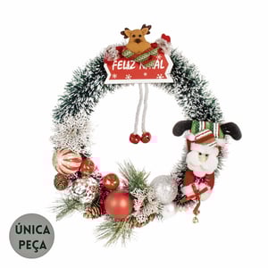 GUIRLANDA  FELIZ NATAL 43 CM PAPAI NOEL BOLAS E PICK