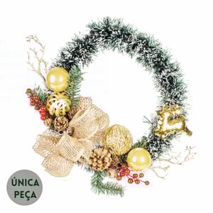 GUIRLANDA DE NATAL 47 CM COM LAÇO BOLAS E PICK 