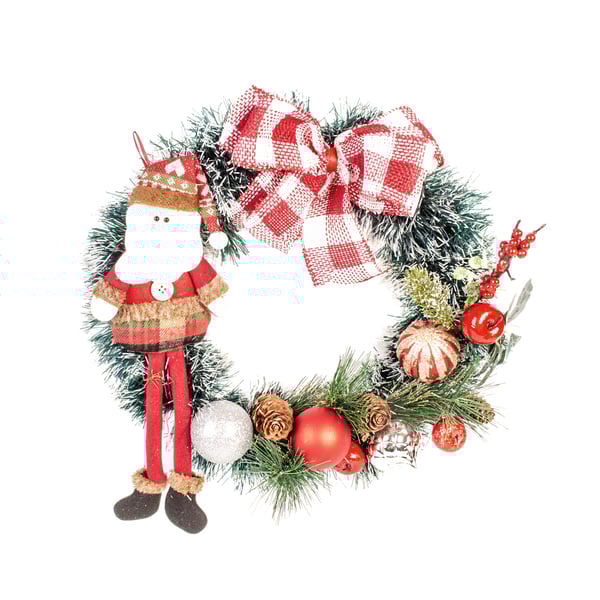 GUIRLANDA DE NATAL 44 CM PAPAI NOEL LAÇO BOLAS E PICK