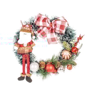GUIRLANDA DE NATAL 44 CM PAPAI NOEL LAÇO BOLAS E PICK