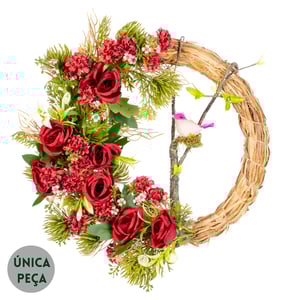 GUIRLANDA CRISÂNTEMO 45 CM ROSAS E PÁSSARO NO GALHO