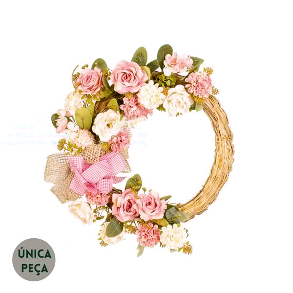 GUIRLANDA CRISÂNTEMO 44 CM ROSAS E LAÇO