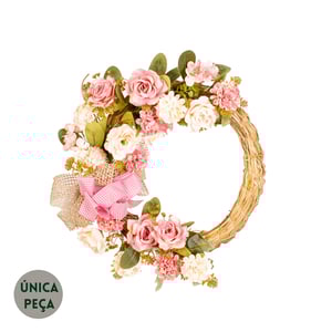 GUIRLANDA CRISÂNTEMO 44 CM ROSAS E LAÇO