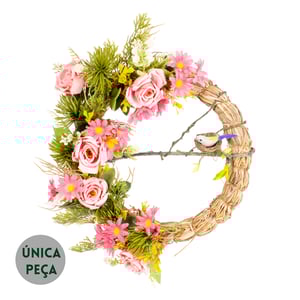 GUIRLANDA PÁSSARO 38 CM ROSAS CIPRESTE 