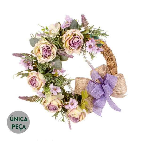 GUIRLANDA ROSA E MARGARIDA LILÁS 35 CM COM LAÇO