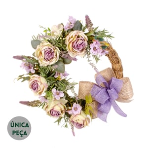 GUIRLANDA ROSA E MARGARIDA LILÁS 35 CM COM LAÇO