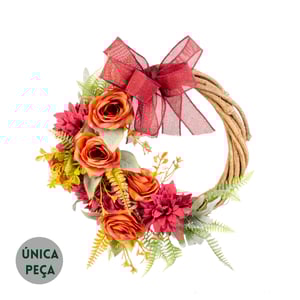 GUIRLANDA ROSA E DÁLIA 35 CM LAÇO BORDÔ