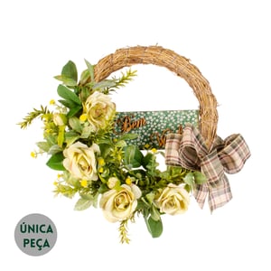 GUIRLANDA BEM VINDOS 35 CM ROSA VERDE COM LAÇO XADREZ
