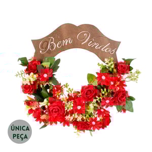 GUIRLANDA BEM VINDOS 32 CM ROSA E MARGARIDA VERMELHA
