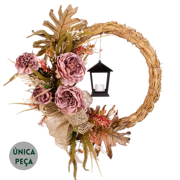 GUIRLANDA PEÔNIA 45 CM COM LAÇO E LAMPARINA