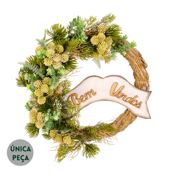 GUIRLANDA BEM VINDOS 40 CM SEMENTES E VERDES