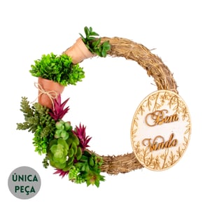 GUIRLANDA BEM VINDO 35 CM VASOS COM SUCULENTAS