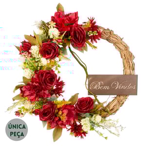 GUIRLANDA BEM VINDOS 42 CM GÉRBERA E BOTÃO VERMELHO