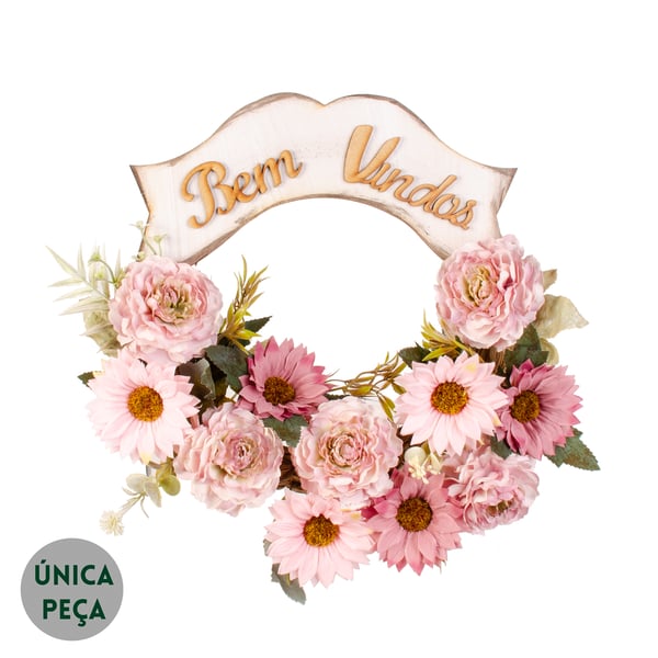 BEM VINDOS 35 CM GÉRBERA E PEÔNIA ROSA