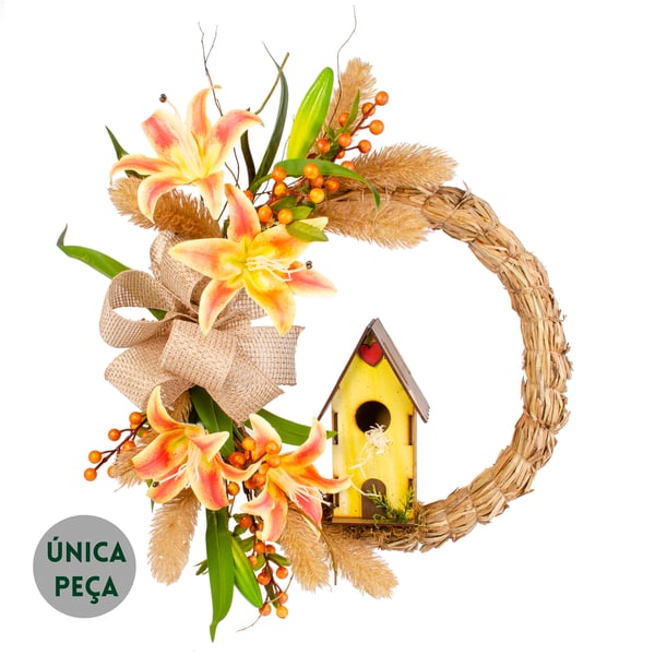 GUIRLANDA CASA AMARELA 45 CM COM LÍRIO SILICONE