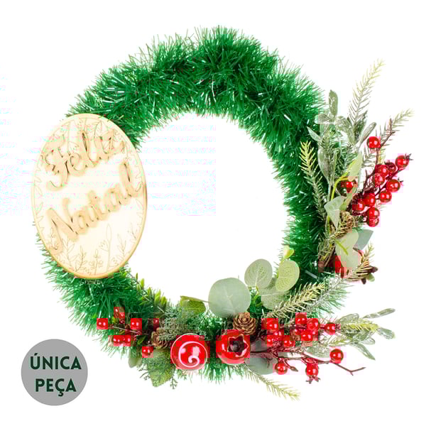 GUIRLANDA FELIZ NATAL 40 CM COM PICK SEMENTES CIPRESTE