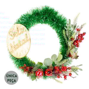 GUIRLANDA FELIZ NATAL 40 CM COM PICK SEMENTES CIPRESTE