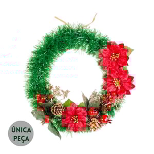 GUIRLANDA DE NATAL 35 CM COM FLORES DE NATAL E PICK