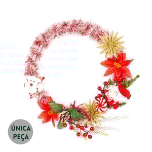 GUIRLANDA DE NATAL 40 CM COM PAPAI NOEL FLOR DE NATAL E PICK