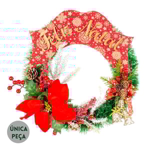 GUIRLANDA FELIZ NATAL 40 CM COM FLOR DE NATAL  SINOS CIPRESTE E PICK