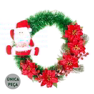 GUIRLANDA DE NATAL 38 CM COM PAPAI NOEL FLORES E PICK